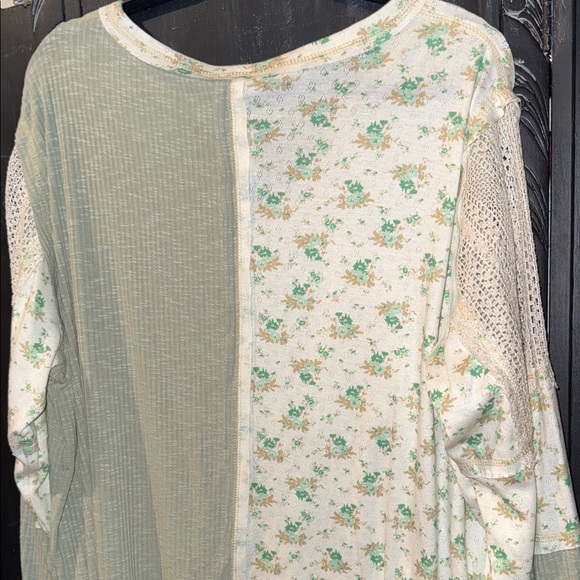 POL Women's Patchwork Blouse - Sage and Cream - Picture 14 of 14
